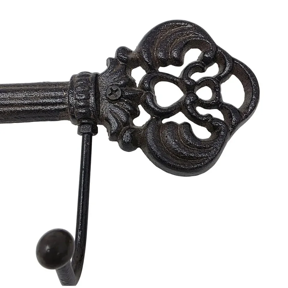 Cast Iron Skeleton Key Wall Hook Rack 3 Hooks Rustic Entryway Decor